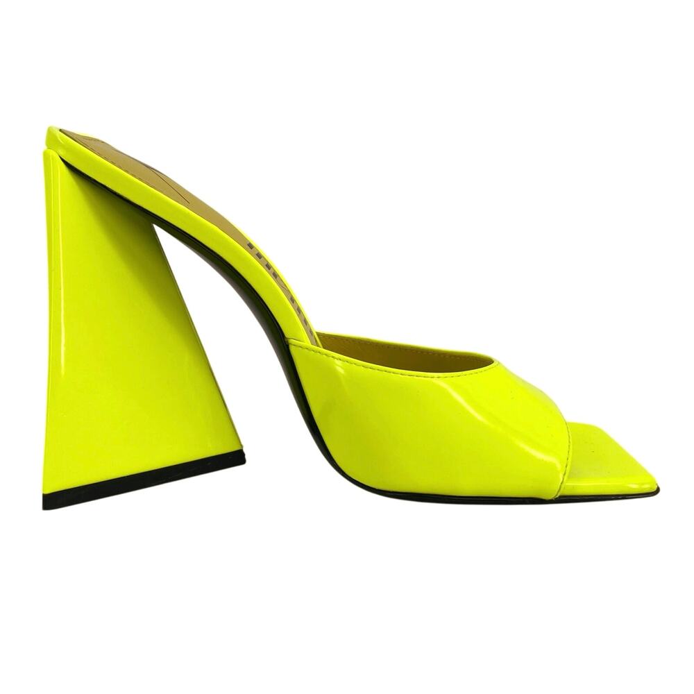 The Attico Devon Mules Neon Yellow Heel Square Toe Leather Party Shoe EU 37 US 7 - Picture 5 of 14